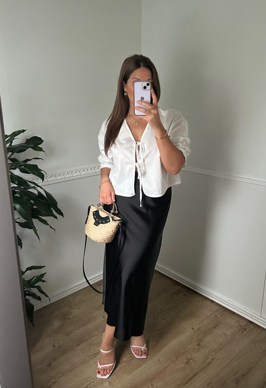 The Long Black Satin Skirt