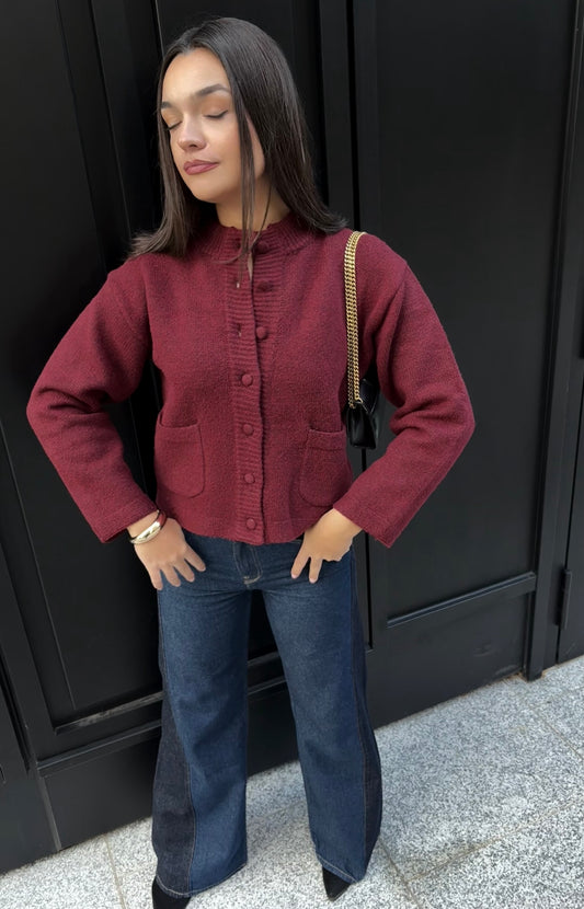 Cardigan en laine bordeaux