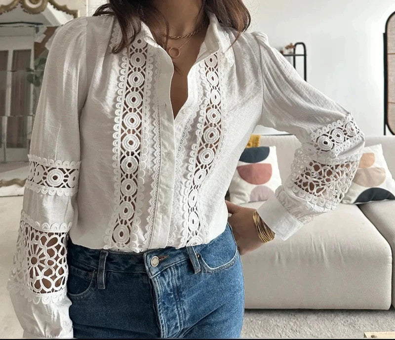 Chemise blanche broderie crochet