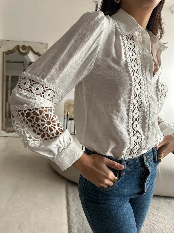 Chemise blanche broderie crochet
