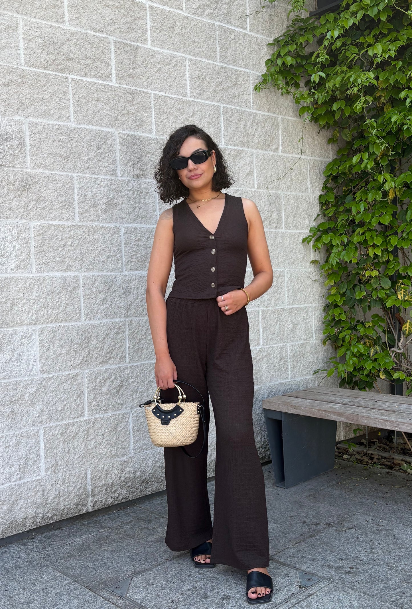 Ensemble texturé marron veston et pantalon