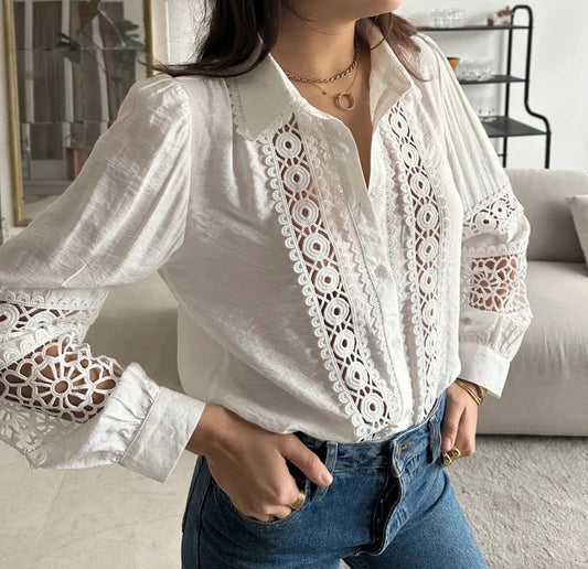Chemise blanche broderie crochet