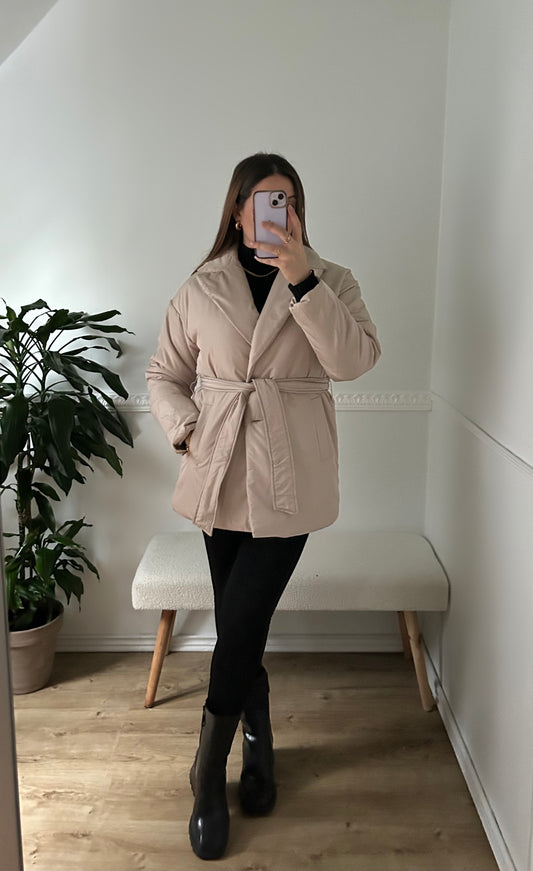 Black puffer jacket to tie