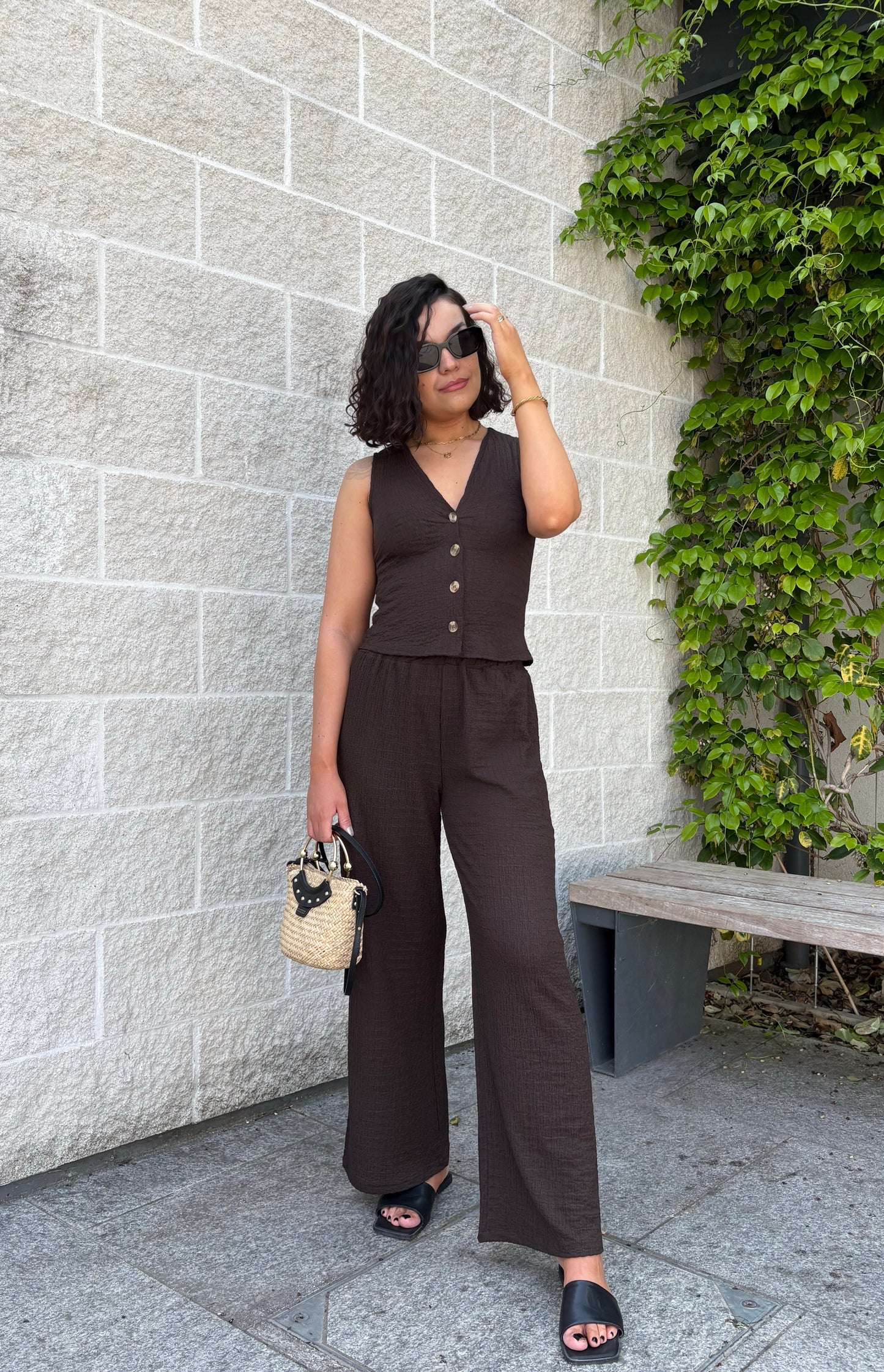 Ensemble texturé marron veston et pantalon