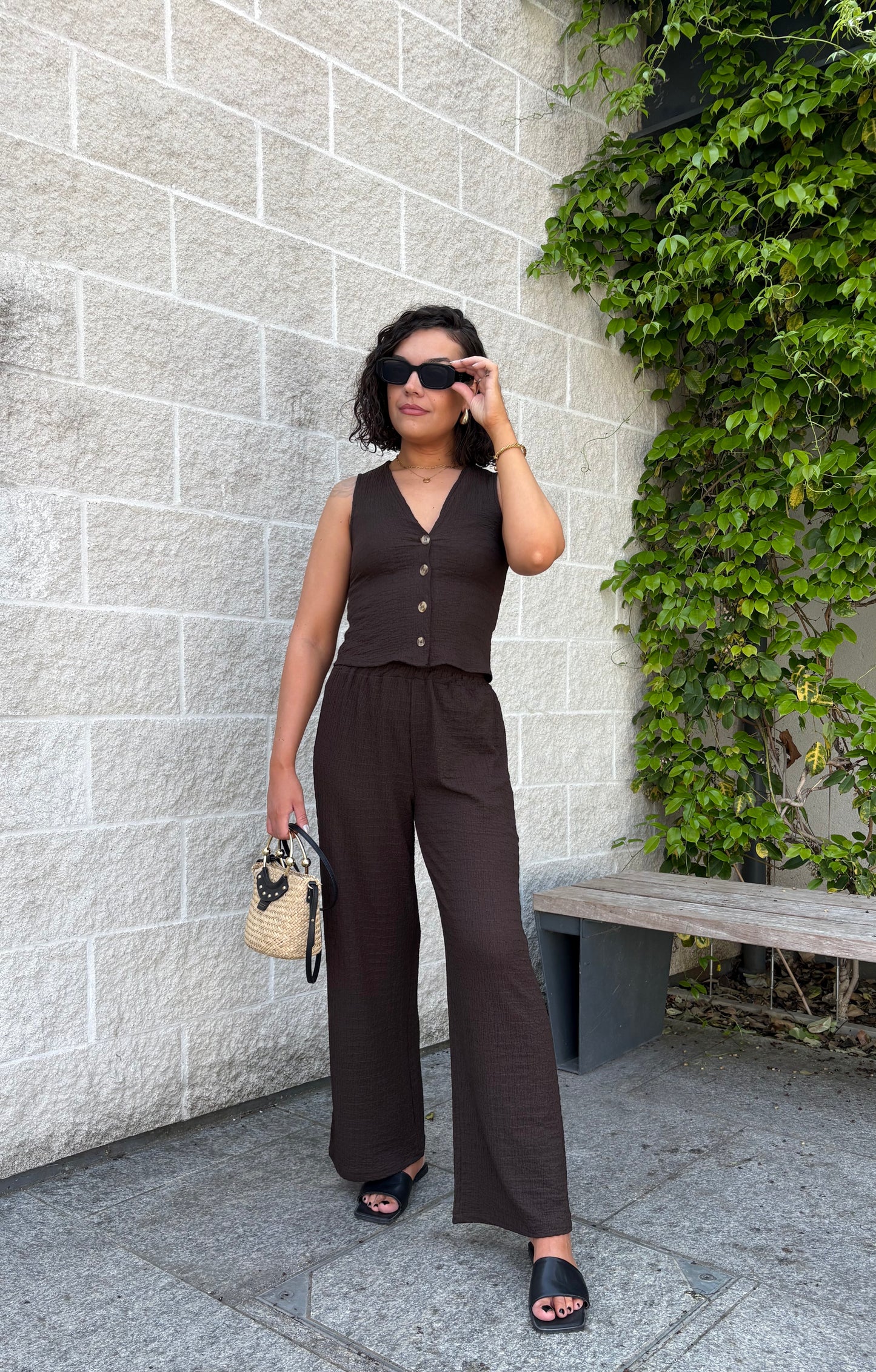 Ensemble texturé marron veston et pantalon