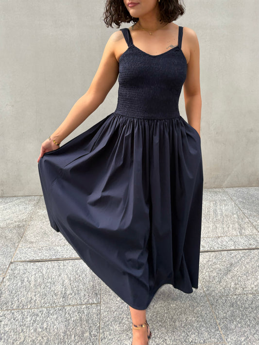 Robe longue bouffante marine