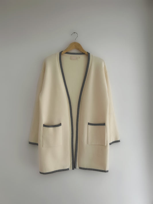 The Cream Knit Cardigan with Black Stripe Details