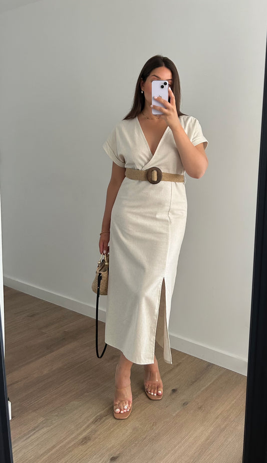 Olivia - La Robe Longue en Lin Fendue