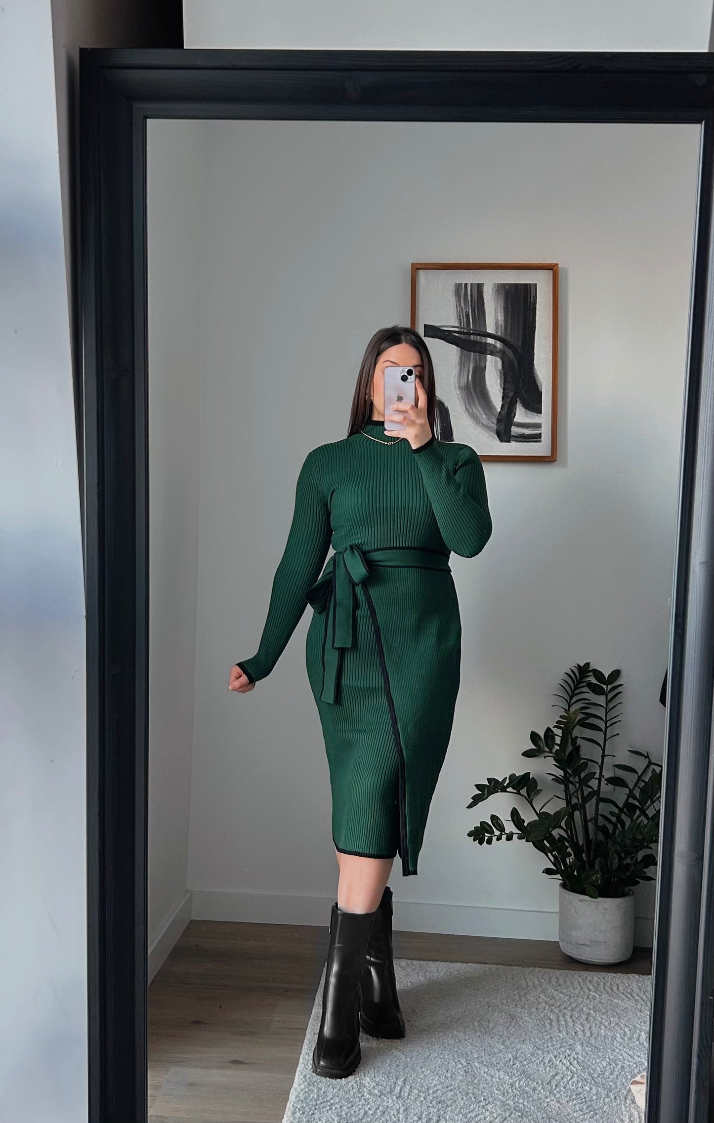 Robe mi longue verte et noire à nouer