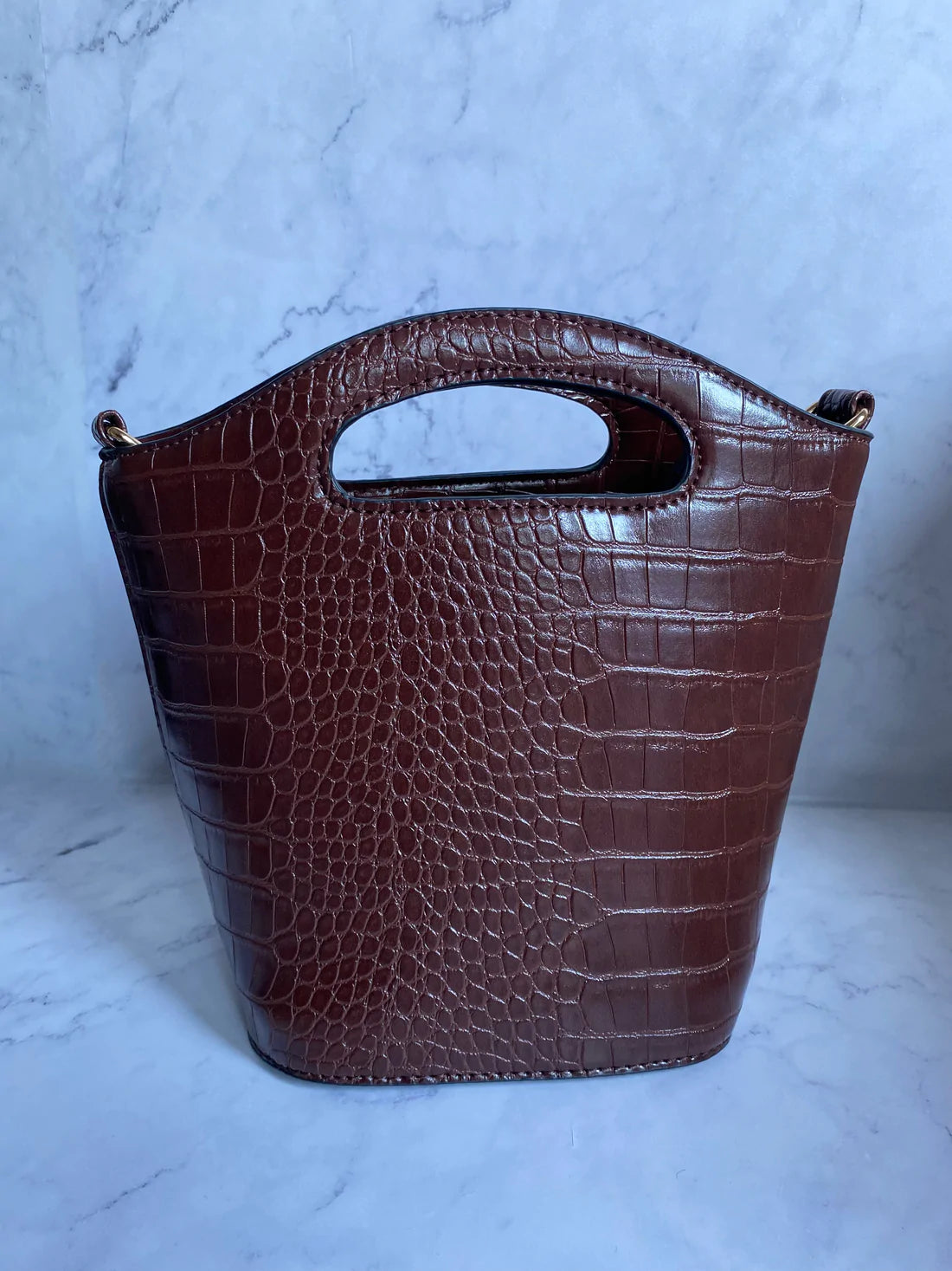 Sac seau effet croco marron