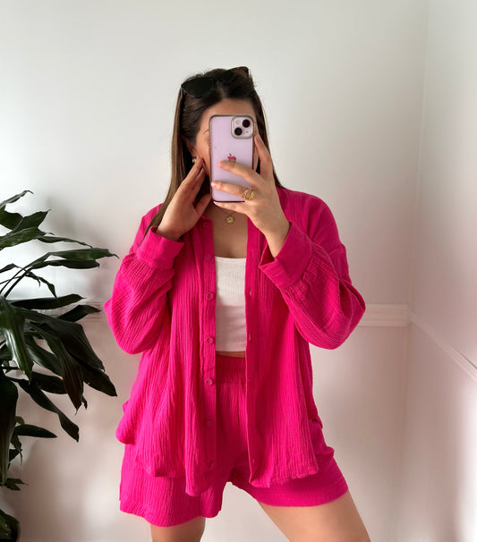 Ensemble en gaze de coton fuchsia