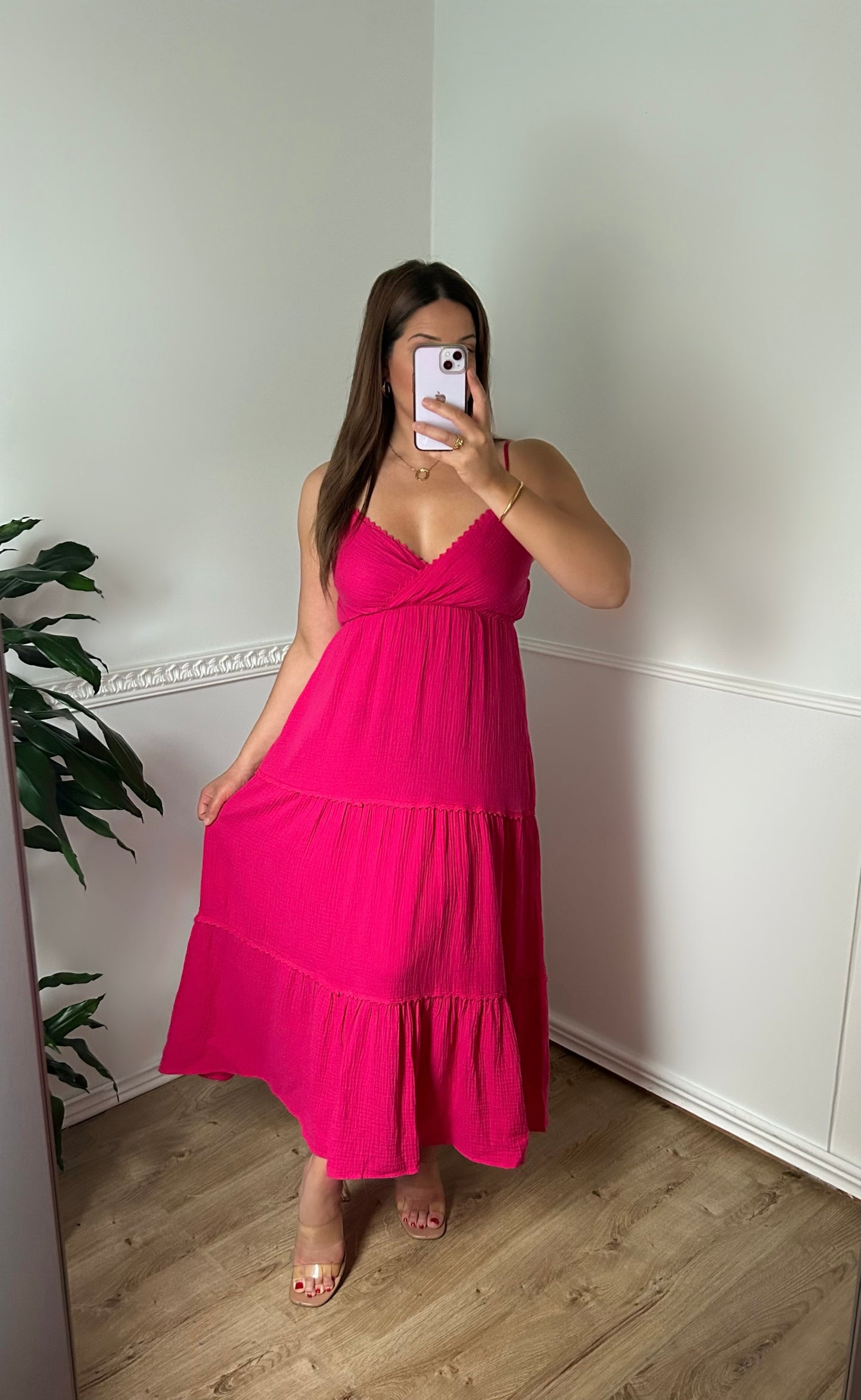 Robe longue gaze de coton fuchsia