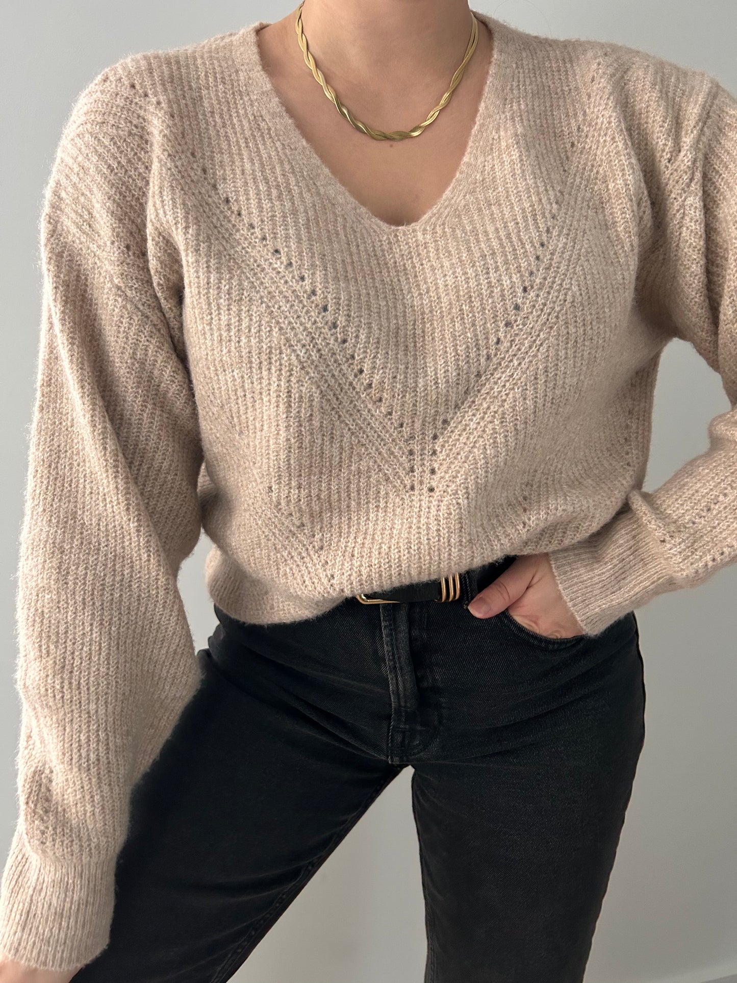 The Beige Pointelle Knit Jumper