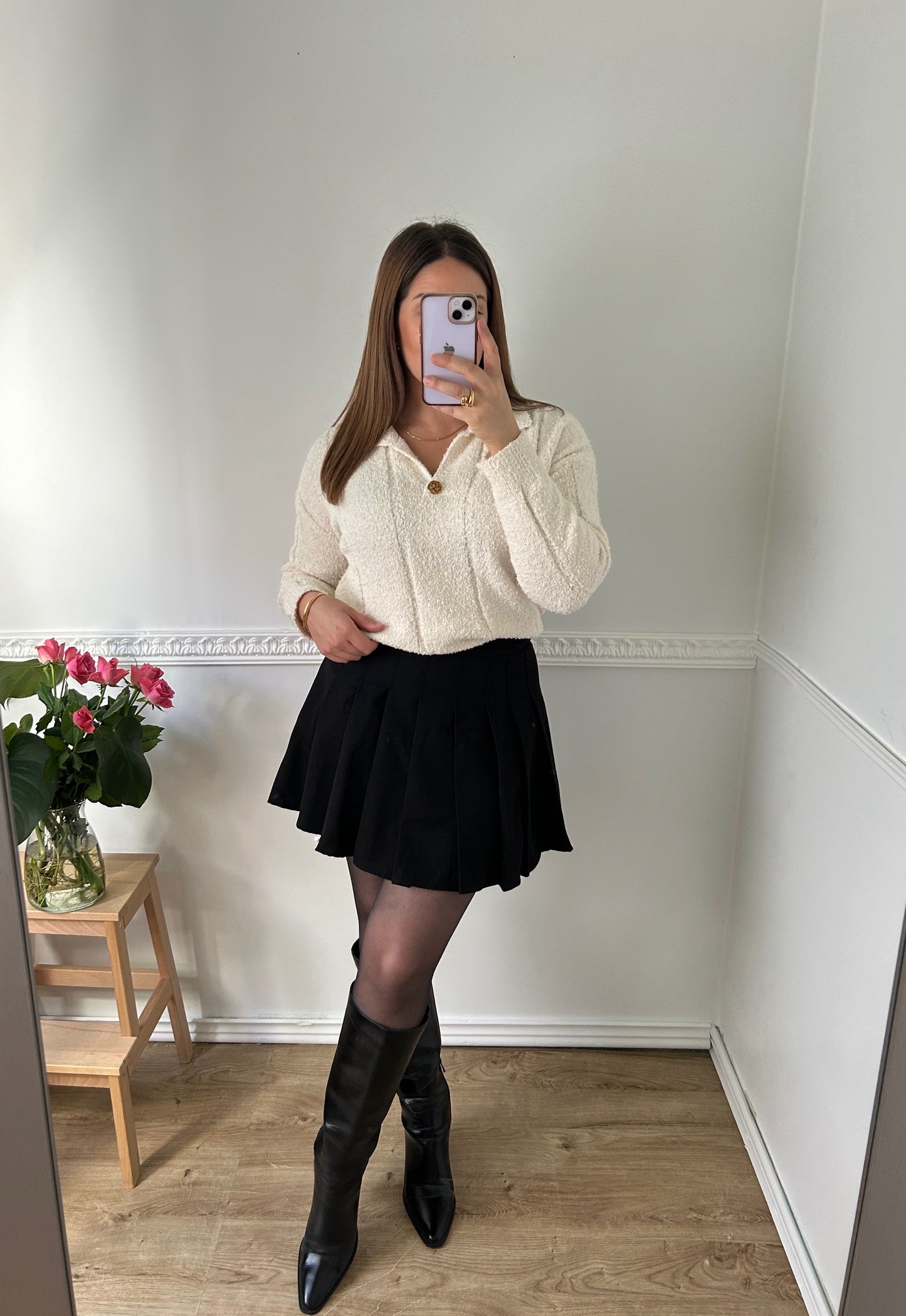 Le Pull Crème Texturé Bouton Doré