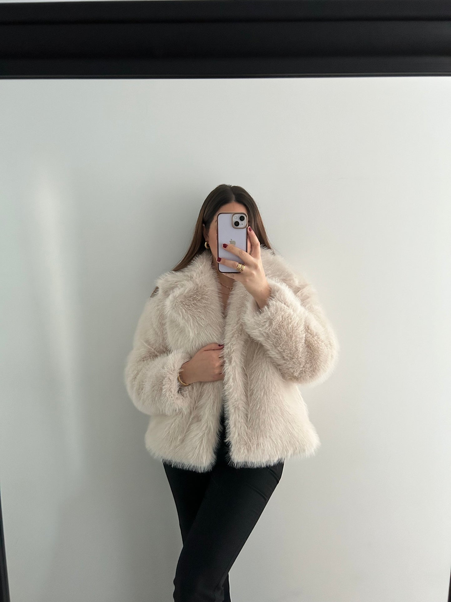 Manteau en fausse Fourrure Beige