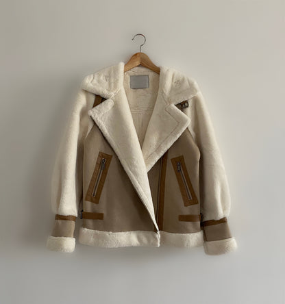 Beige suede aviator jacket