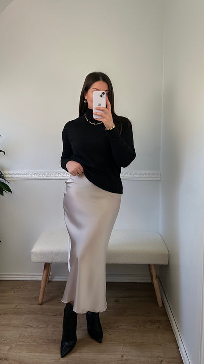  The Long Ivory Satin Skirt