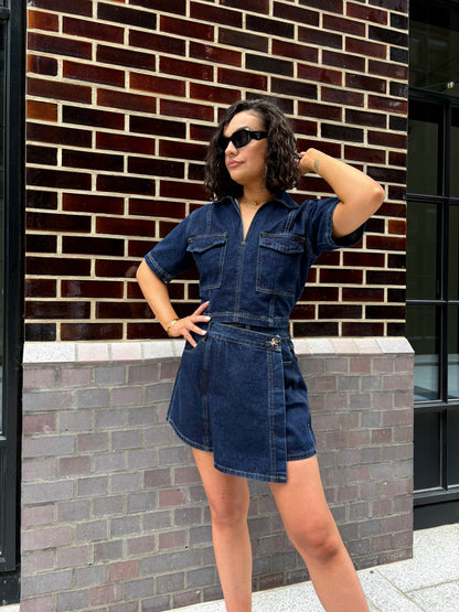 Jupe short en jean bleu foncé
