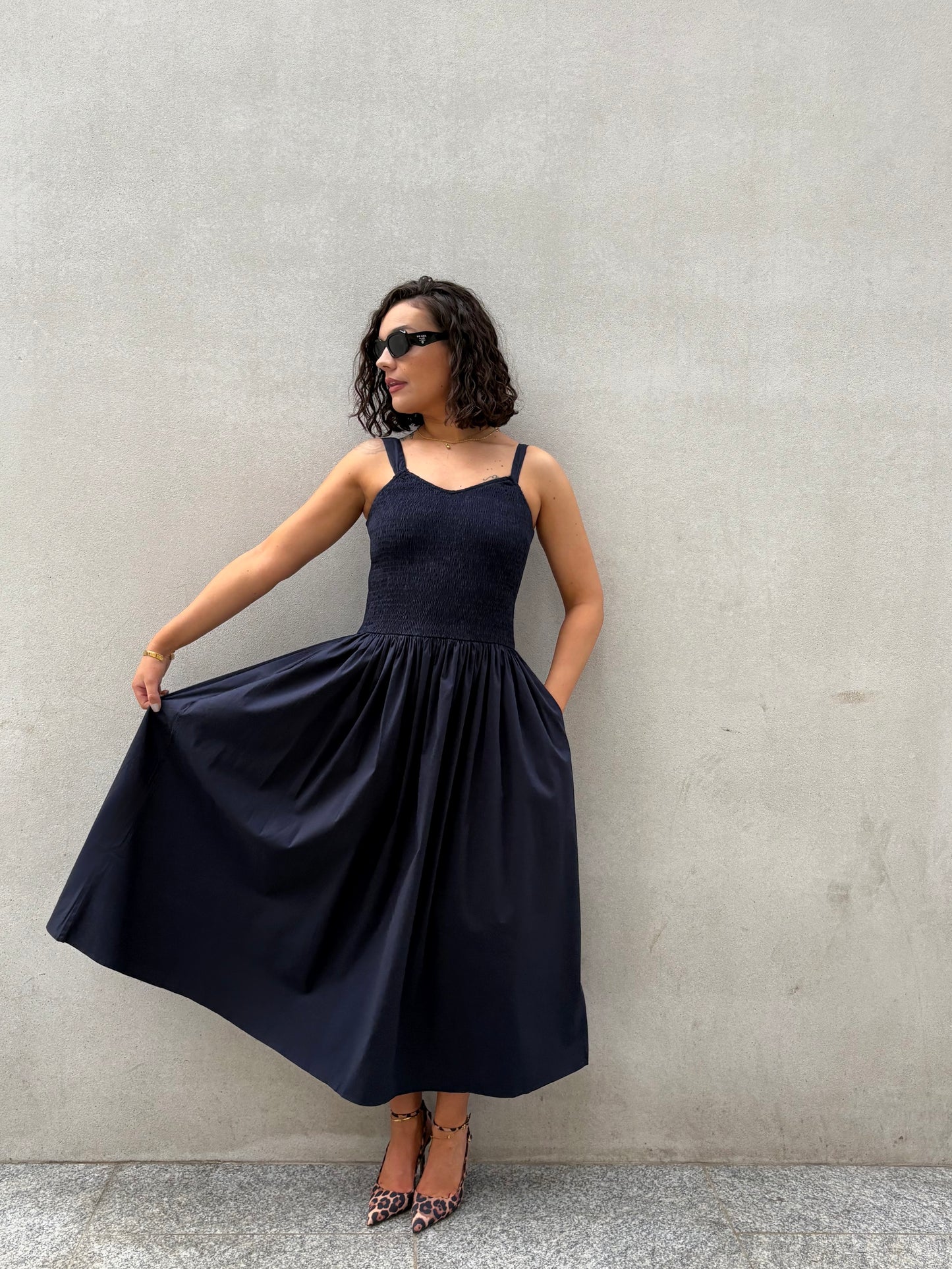 Robe longue bouffante marine