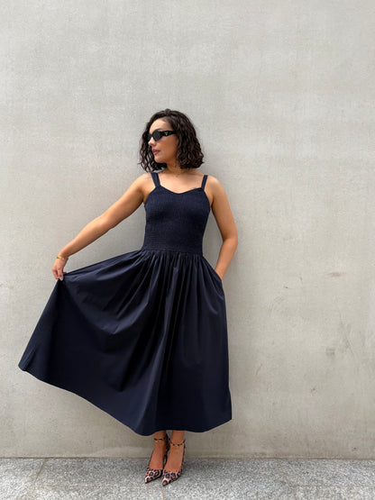 Robe longue bouffante marine