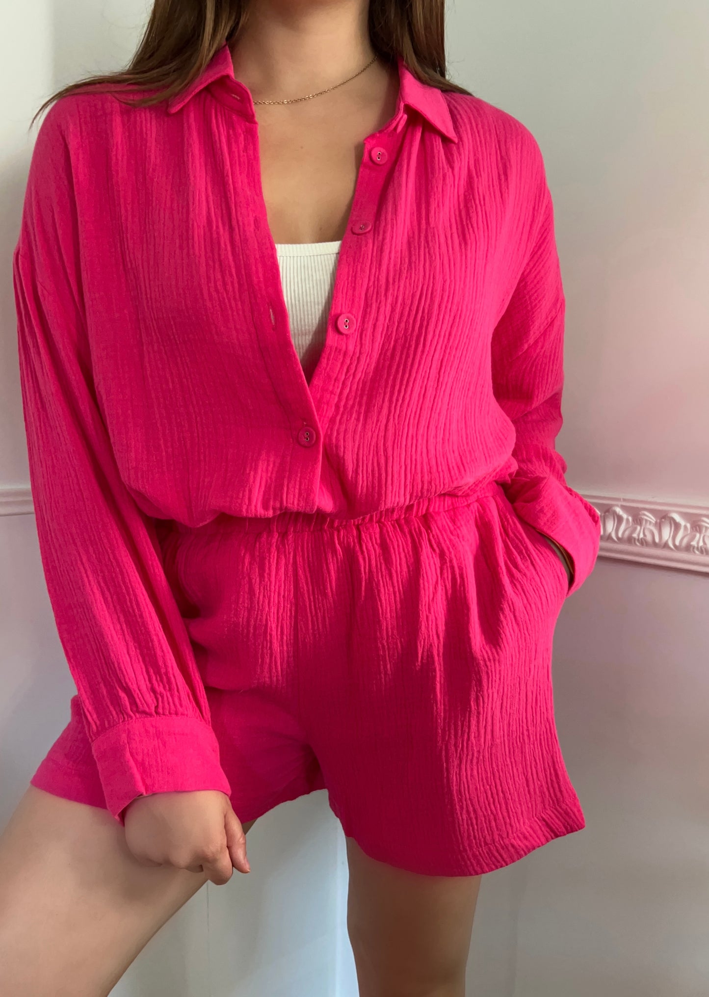 Ensemble en gaze de coton fuchsia