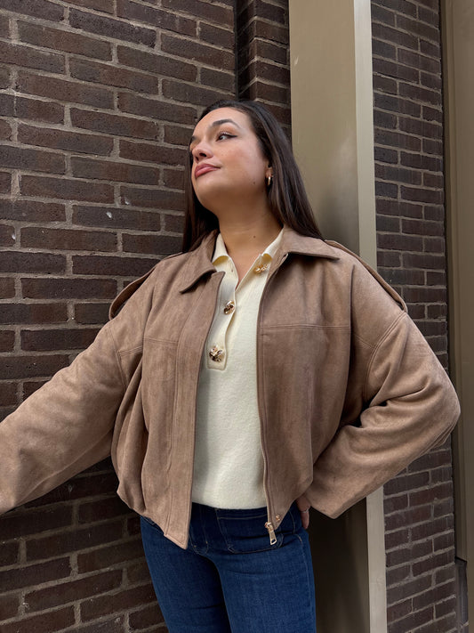 Veste oversize en suédine taupe