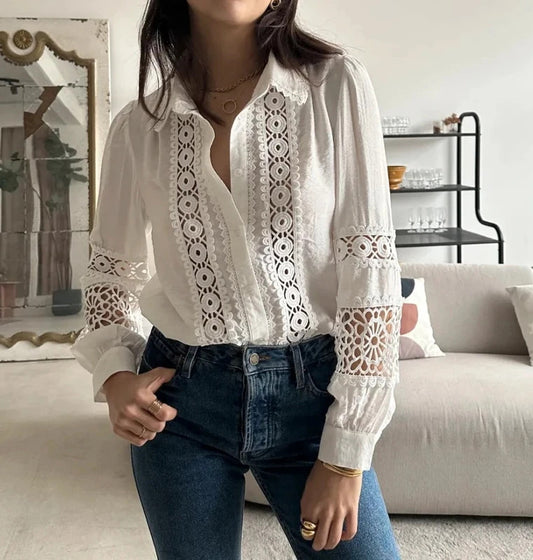 Chemise blanche broderie crochet