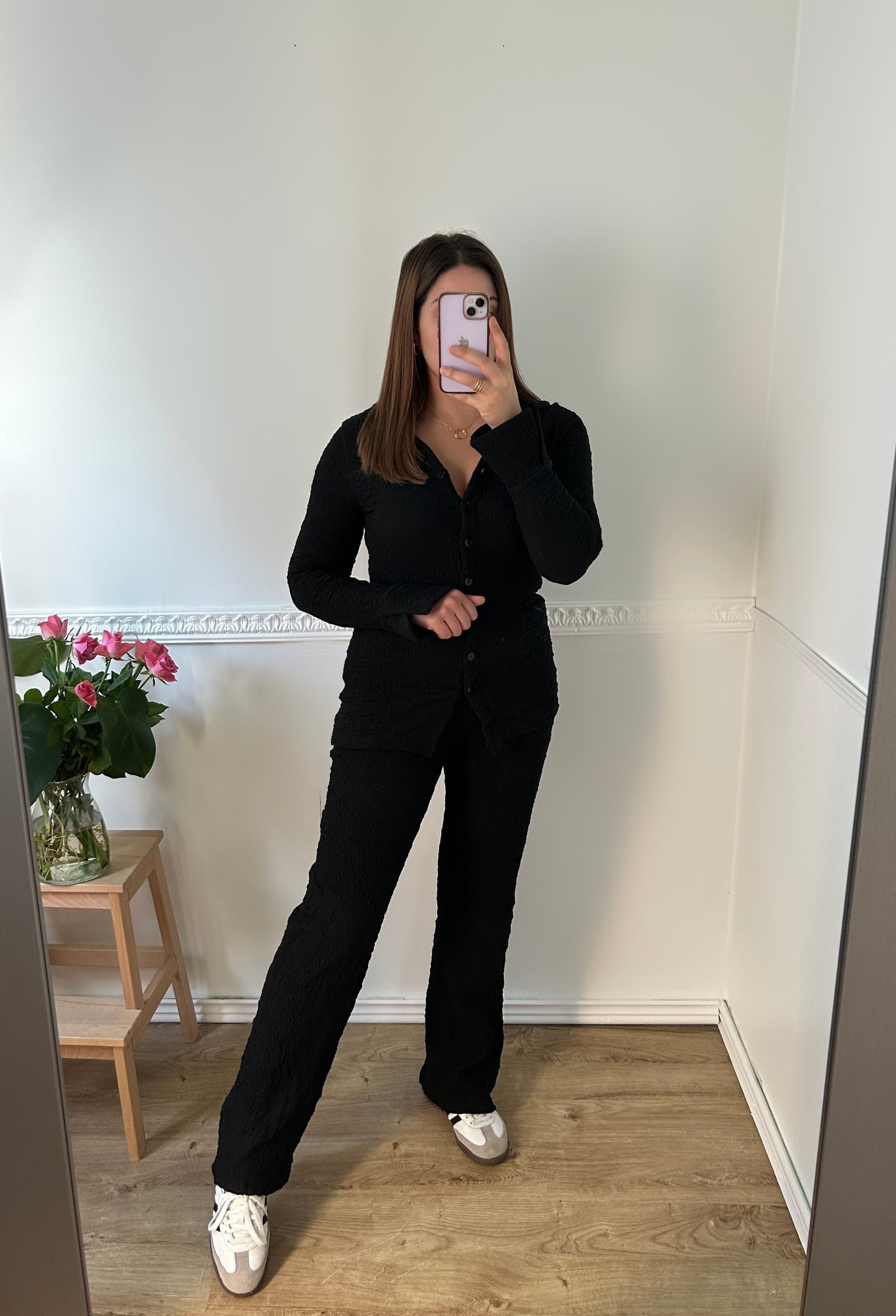 L'Ensemble Texturé Noir Chemise & Pantalon