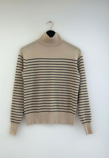  The Cream and Black Striped Turtleneck