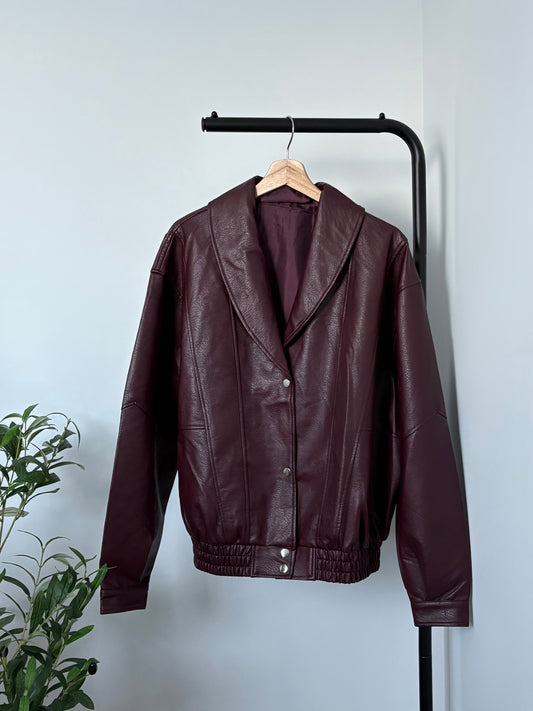 Veste en cuir oversize bordeaux
