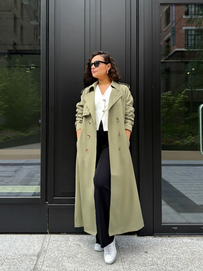 Trench Coat Maxi Longueur Kaki