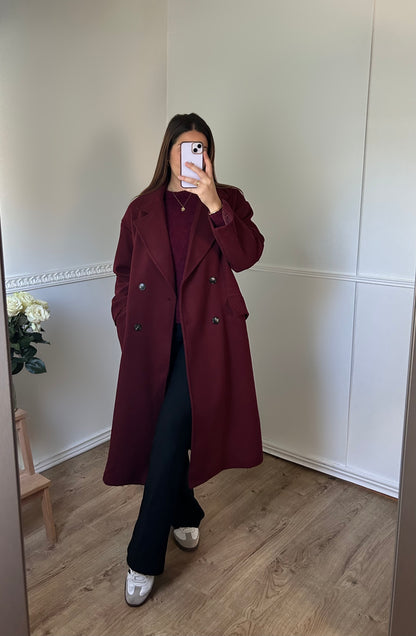 Manteau Long Oversize Bordeaux