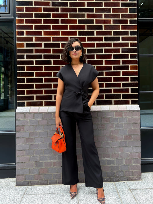 Ensemble veston cordelette et pantalon noir