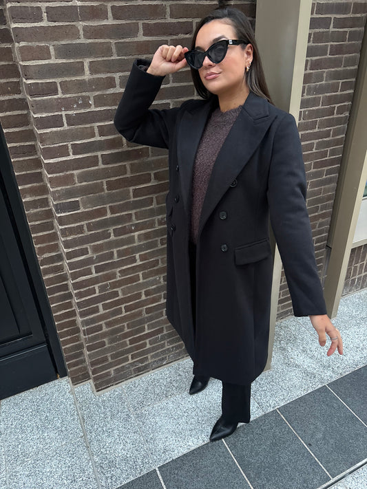 Manteau long noir cintré