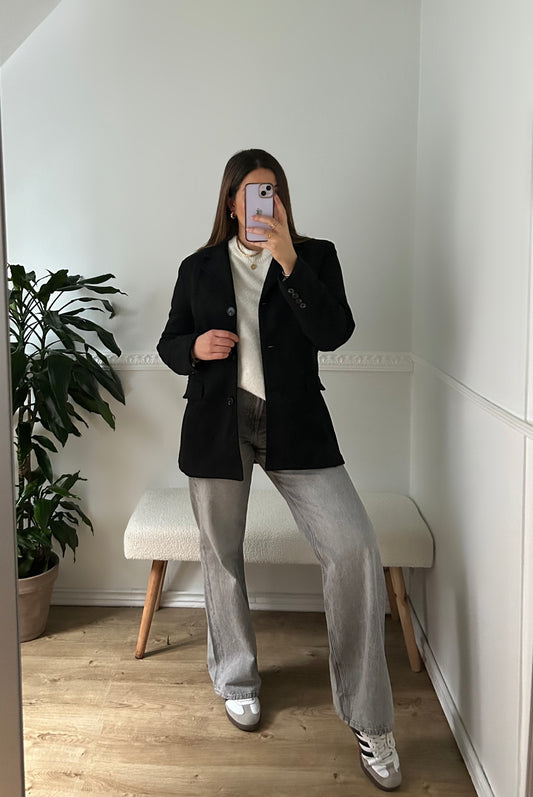 Blazer en Suède Noir Oversize