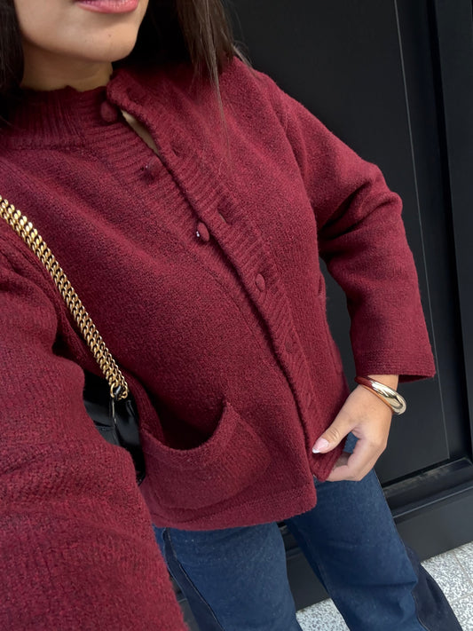 Cardigan en laine bordeaux