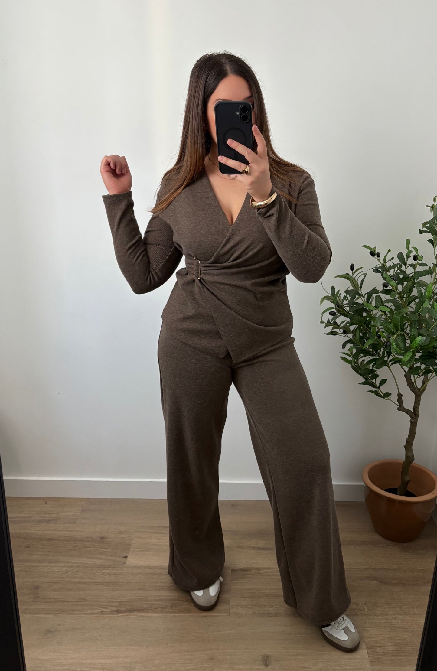 Ensemble confort marron Haut Boucle dorée & Pantalon