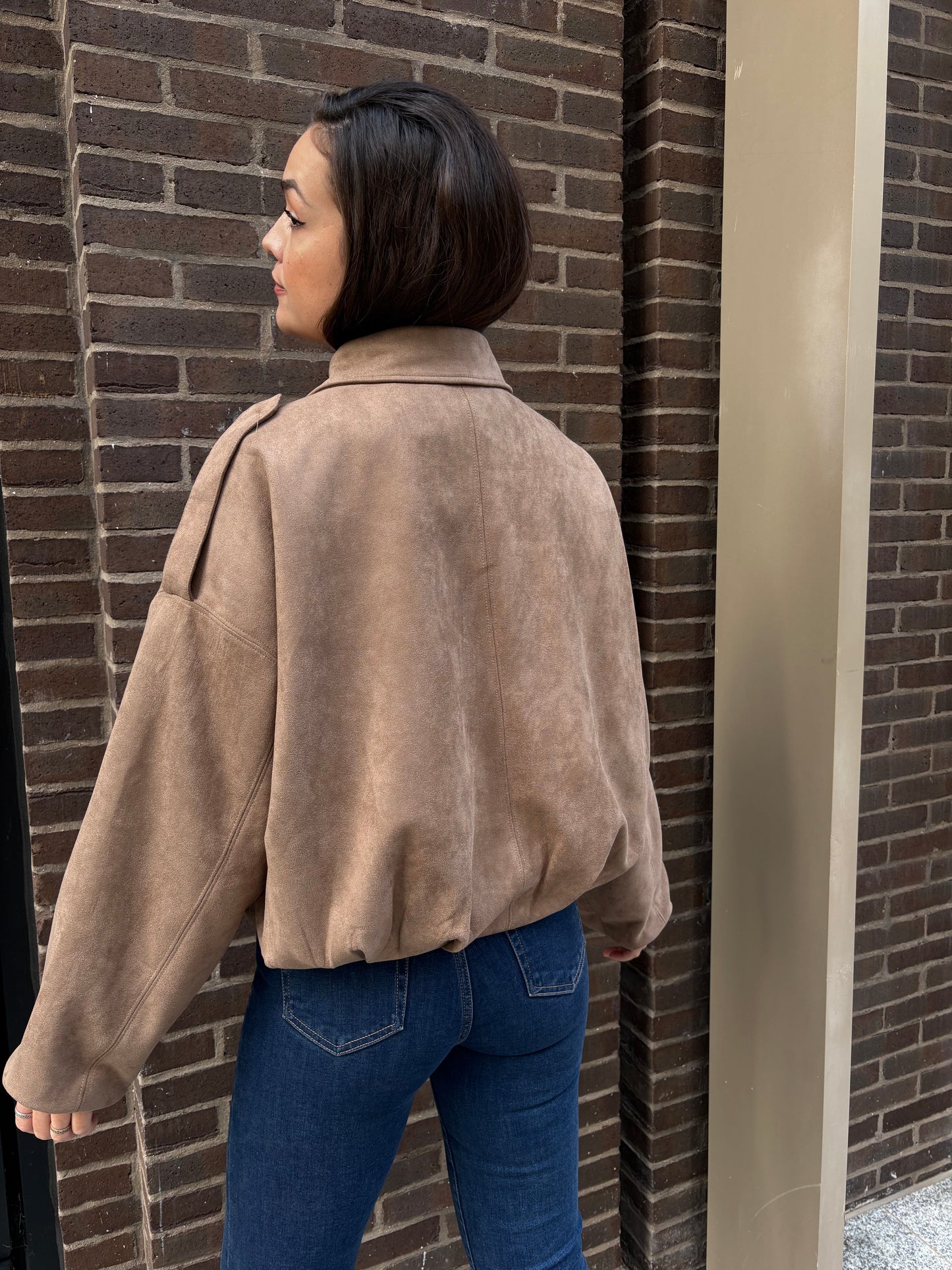 Oversized beige suede jacket