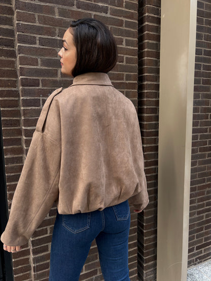 Veste oversize en suédine taupe