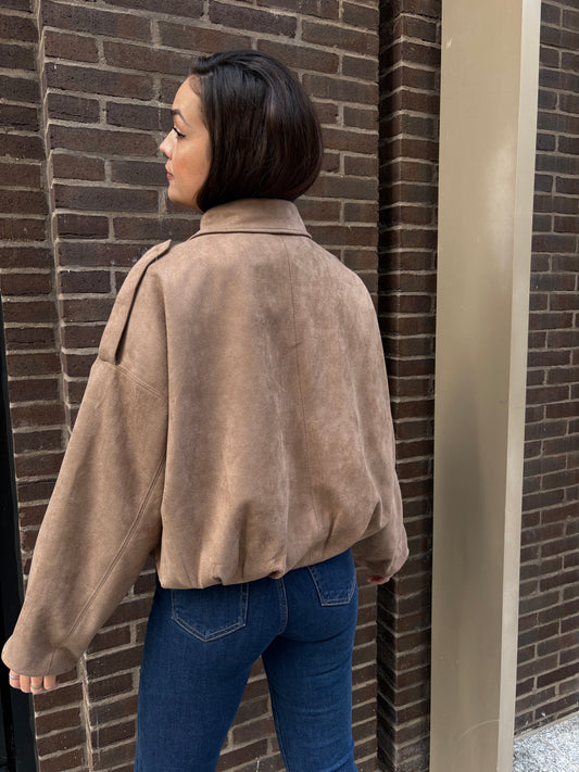 Veste oversize en suédine taupe