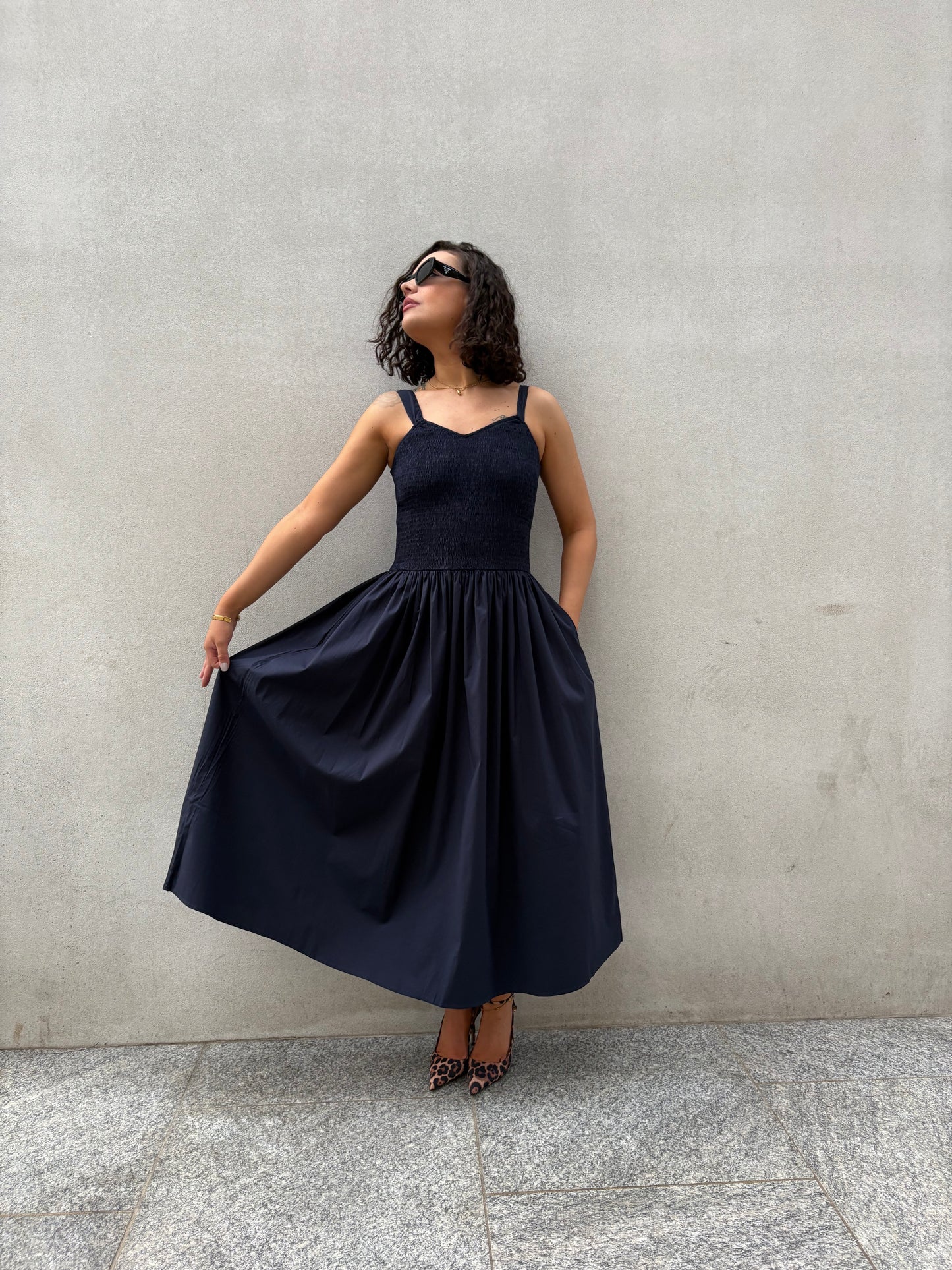 Robe longue bouffante marine