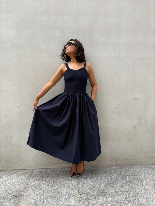 Robe longue bouffante marine