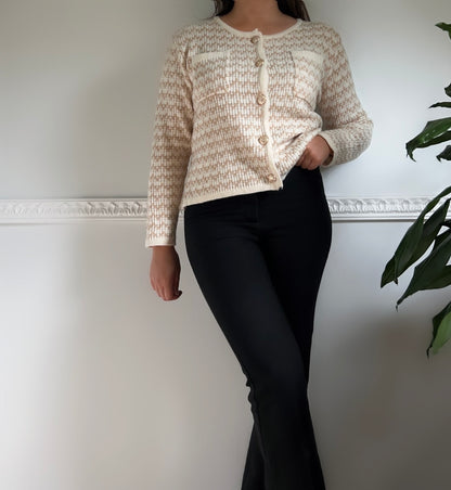 The Beige and White knitted Cardigan