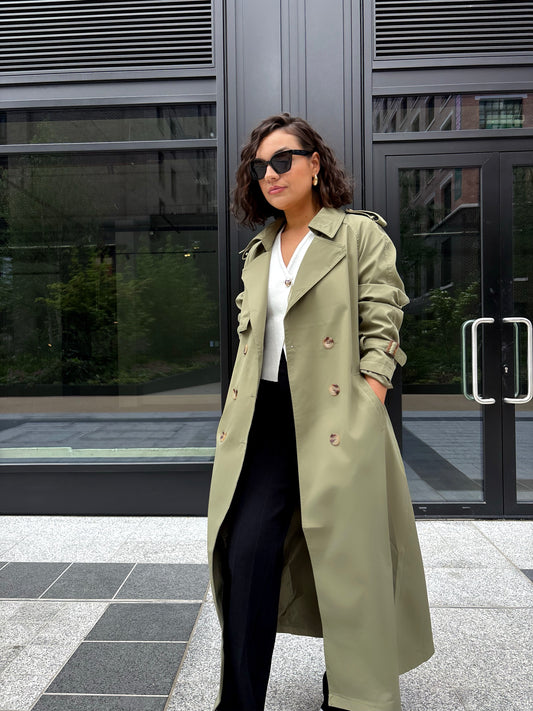 Trench Coat Maxi Longueur Kaki