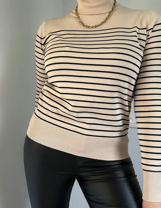  The Cream and Black Striped Turtleneck