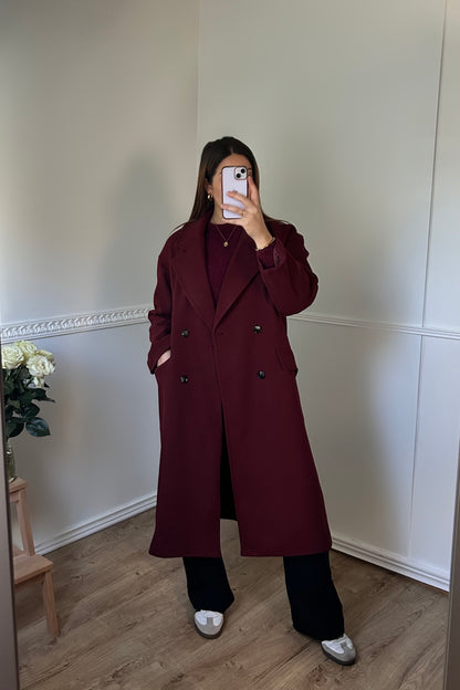 Manteau Long Oversize Bordeaux