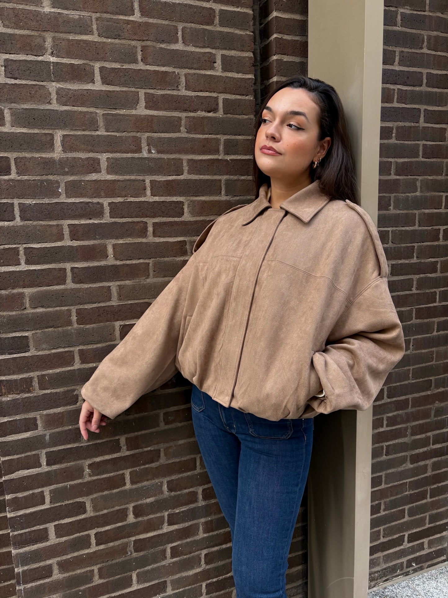 Oversized beige suede jacket