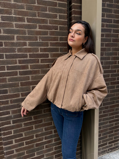 Veste oversize en suédine taupe