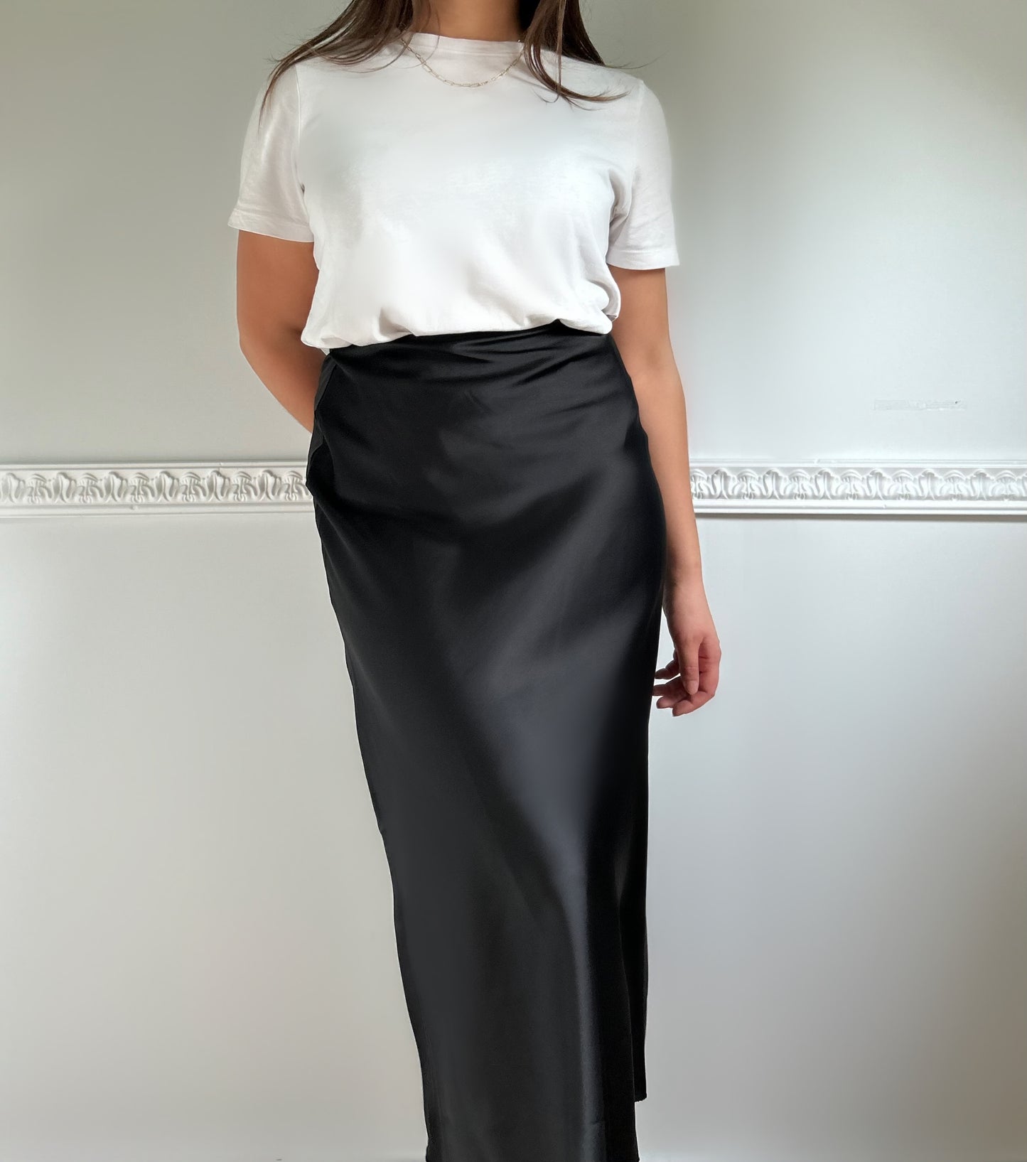  The Long Black Satin Skirt