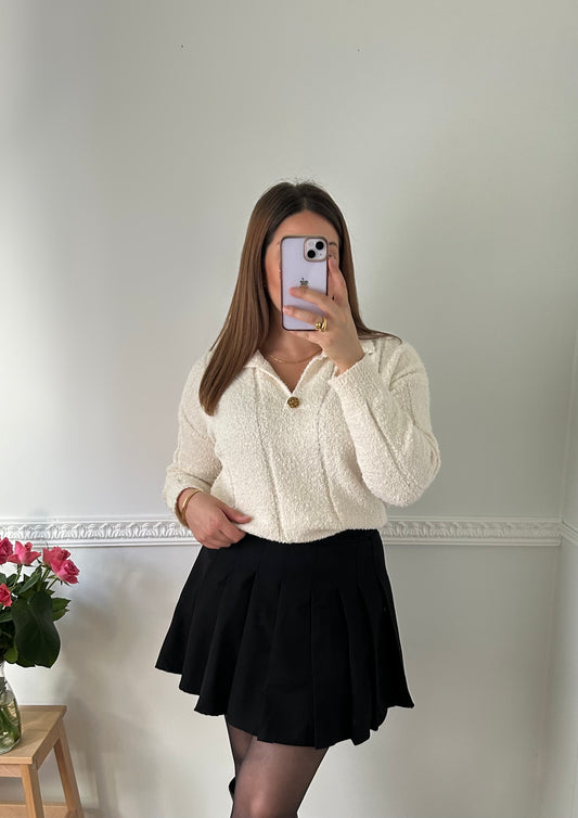 Le Pull Crème Texturé Bouton Doré